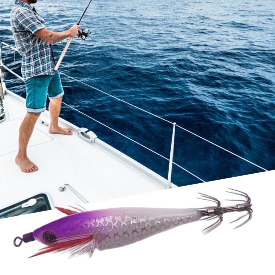 Shrimp Bait 5g/8cm Wood Luminous Realistic Fish Eye Sharp Hook Vivid Bright Color Fishing Universal Squid Jigging Artificial Wobblers for Sea
