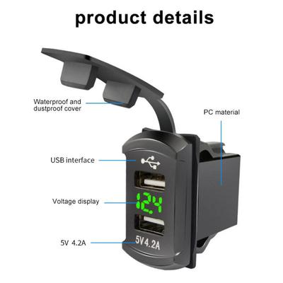 12 24V 4.2A Dual USB Port Car Socket Charger with Voltage Display Waterproof Modified Switch Car Charger Adapter for Toyota Mobile Phone Quick Charge