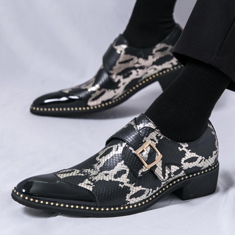 New Trend Pointed Toe Lace Up Snakeskin Pattern Patent Leather Shoes Designer Oxfords Wedding Dress Footwear Zapatos Hombre