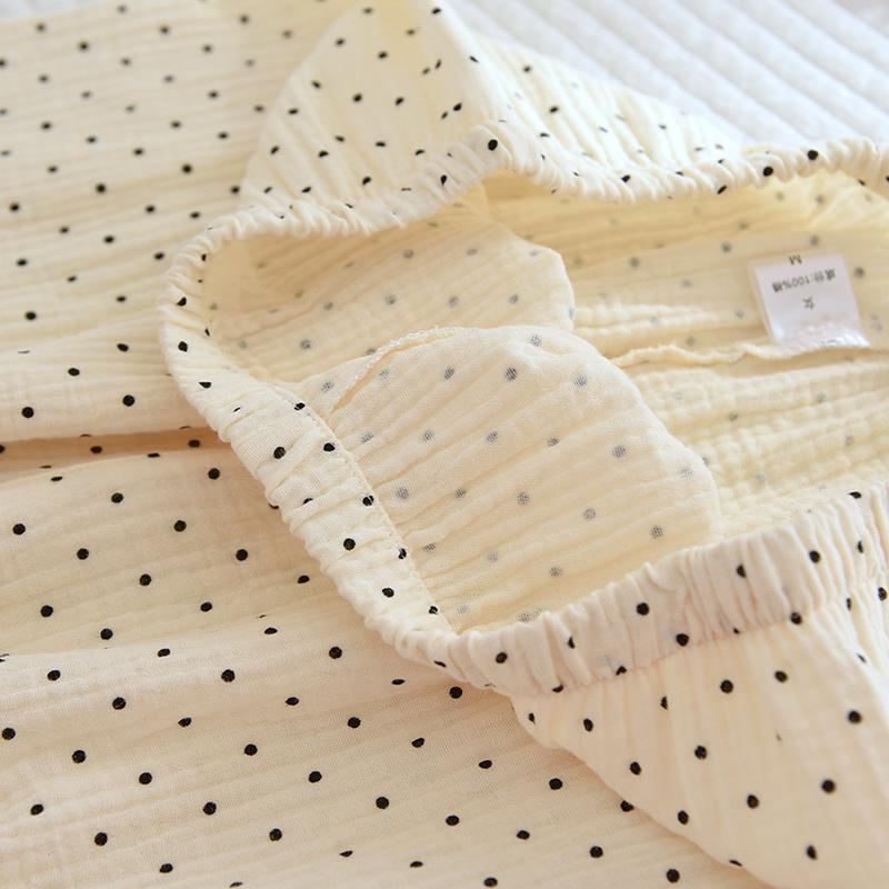 Women's Polka Dot Crinkle Cotton Pajama Set - Long Sleeve & Pants, Japanese Style, Soft Spring/Summer Homewear