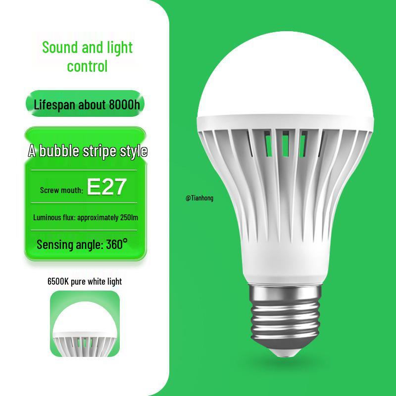 Motion-Sensor Sound and Light-Control LED Bulb for Bathroom and Stairwell