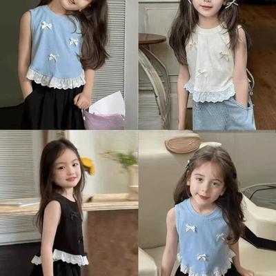 Little Bow Weste für Mädchen Sommer Kinder Süßes Ärmelloses T-Shirt