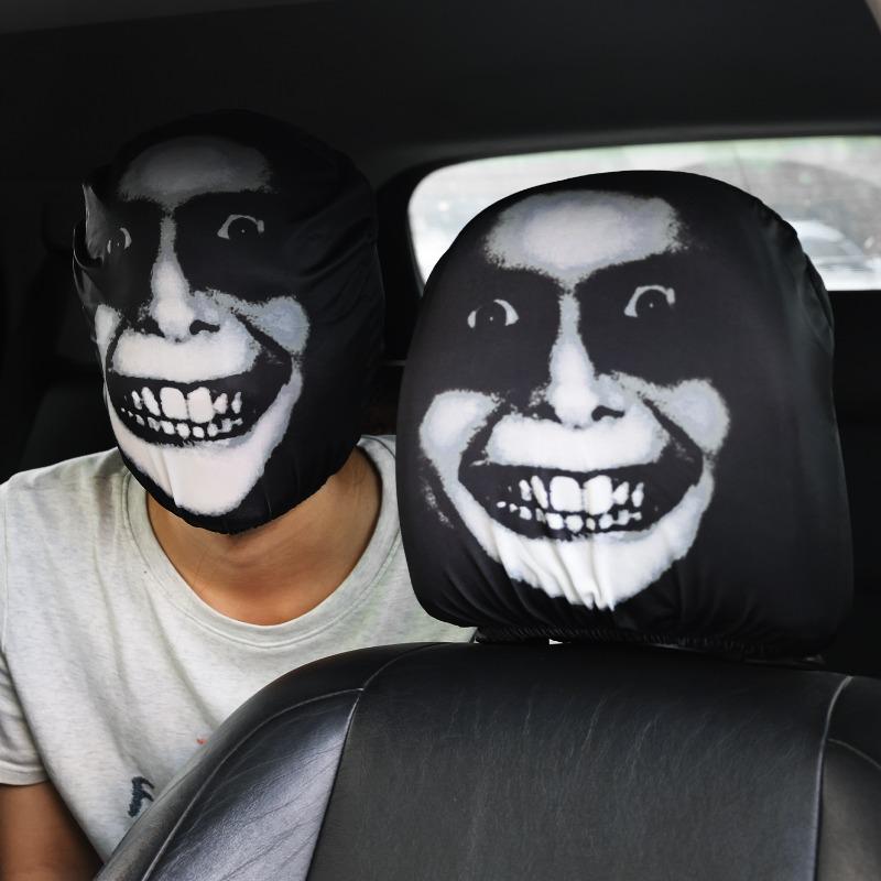 Elastic Skull Car Headrest Cover Halloween Horror Stretch Universal Funny Scary Pillow Case Auto Seat Accessories 2026