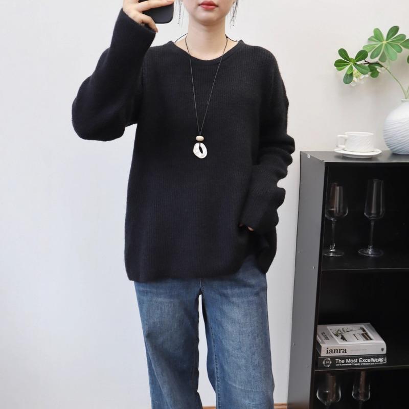 

Осень и зима новый однотонный простой свитер пуловер женственность круглый вырез вязаный свитер топ подкладка куртка one size fits all чёрный