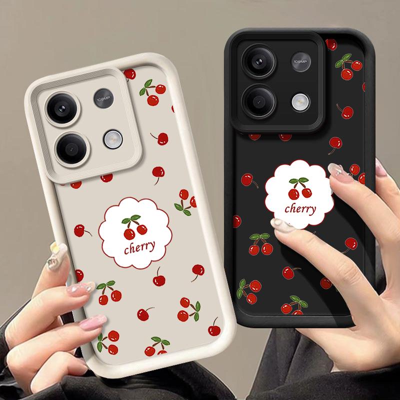 Cherry Print TPU Soft Case For Xiaomi 14T Pro 13T Poco F6 X6 X5 Redmi 13C Note 14 13 12 Pro Shockproof Lens Protection Matte Solid Color Phone Cover