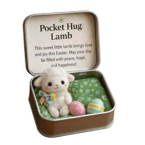 

Easter Pocket Hug Box Felt Jesus/Bunny/Sheep/Chick/Butterfly/Stone Figure in Box with Card Easter Basket Stuffers Inspirational Gift for Women D