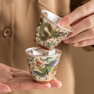 Chinese Prosperity Brought By The Dragon And The Phoenix Tea Cup Inlaid Silver Liner Coffee Espresso Cup Teacup