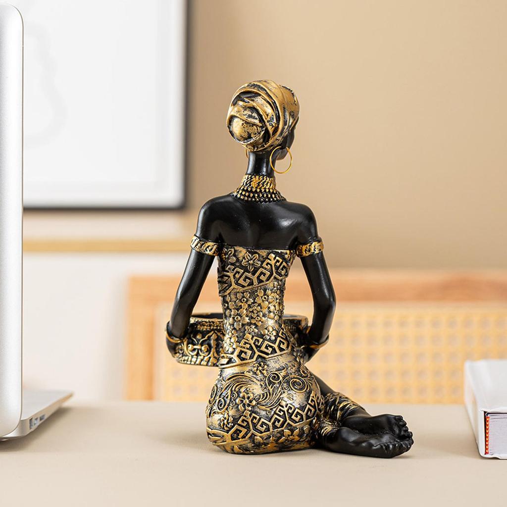 Afrikaanse Vrouwen Beeldjes Hars Opbergbakje Organizer Afrikaanse Beeldhouwwerk Sieraden Ringhouder Sleutelbakje voor Huis Kantoor Tafel Decoratie