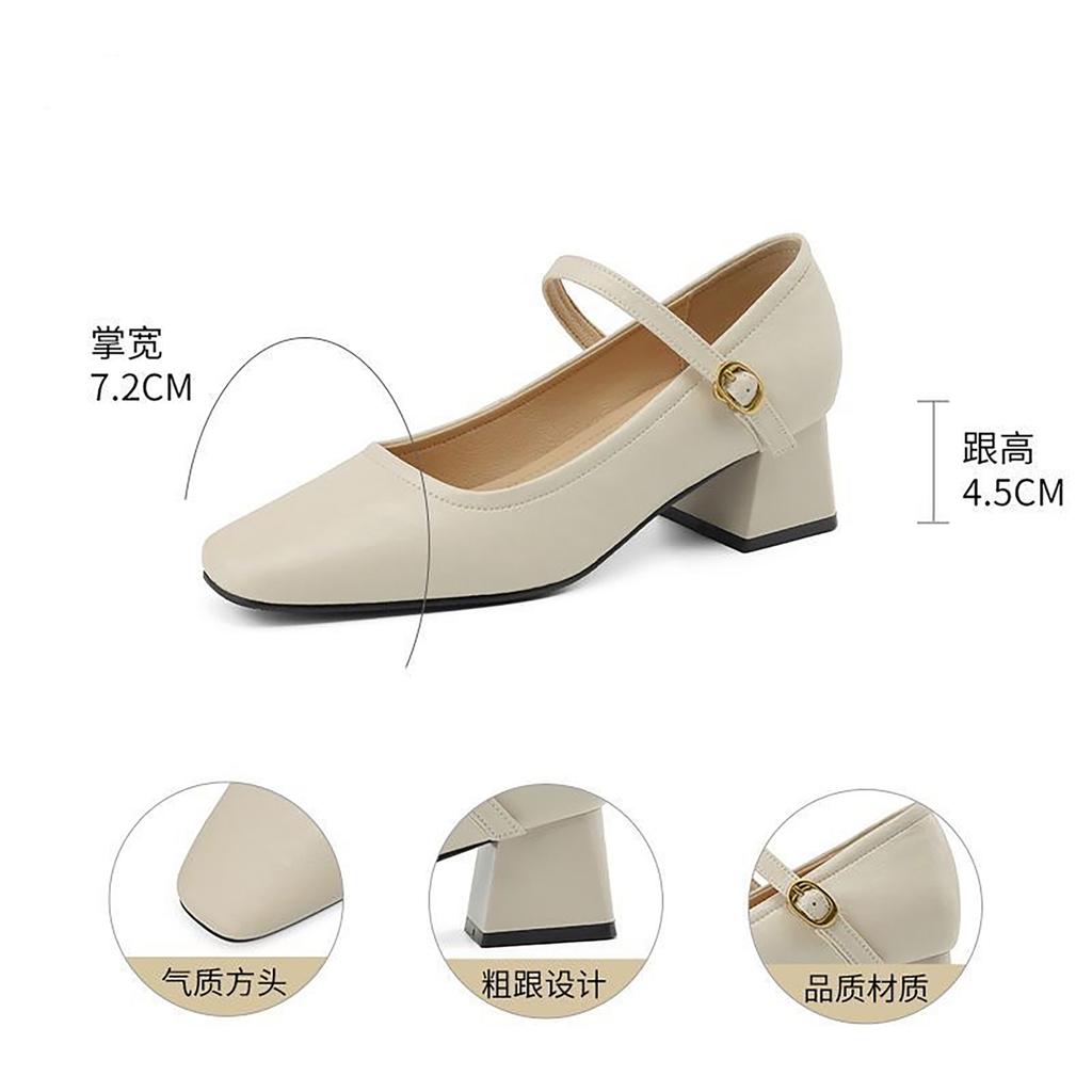 Mode Vår /Höst Damskor 2025 Nya Retro Fyrkantig Tå Mjukt Läder Höga Klackar Mary Jane Skor Mode Låg Utskärning Enkla Skor