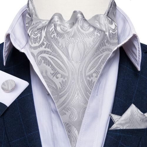 Mens Ascot Silk Cravat Blue Paisley Tie Handkerchief Cufflinks Set Formal Party