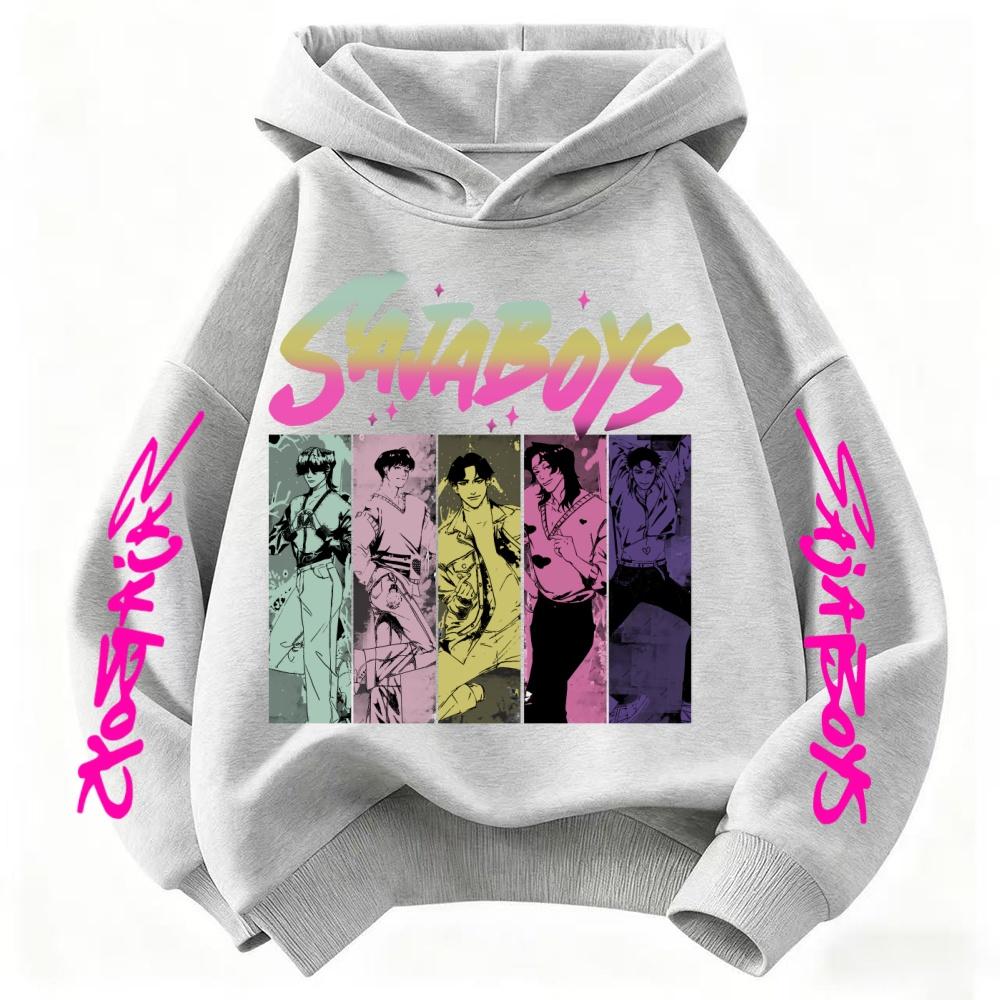 Cute Girls Hooded Sweatshirt Warm Rumi KPop Demon Hunter Cartoon Children's Wave Fashion Tops Casual Black Pink Clothing