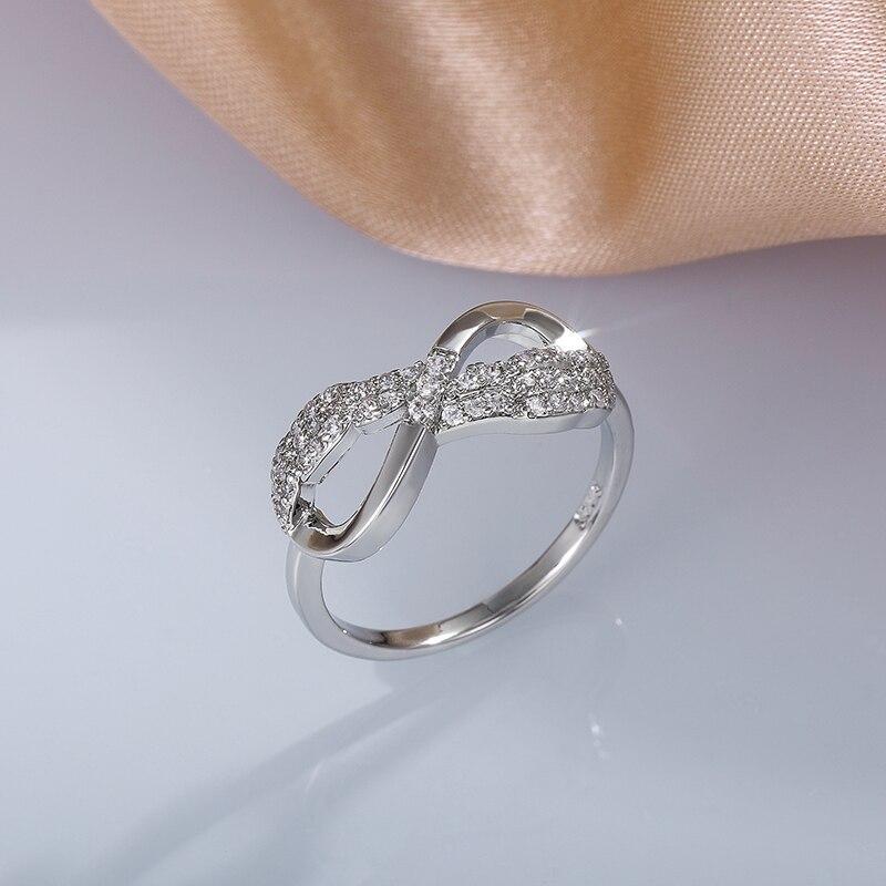 Fashion Silver Color 8 Shaped Women Wedding Engagement Party Rings Shiny Crystal Zircon Romantic Wing Wing Trendy Jewelry