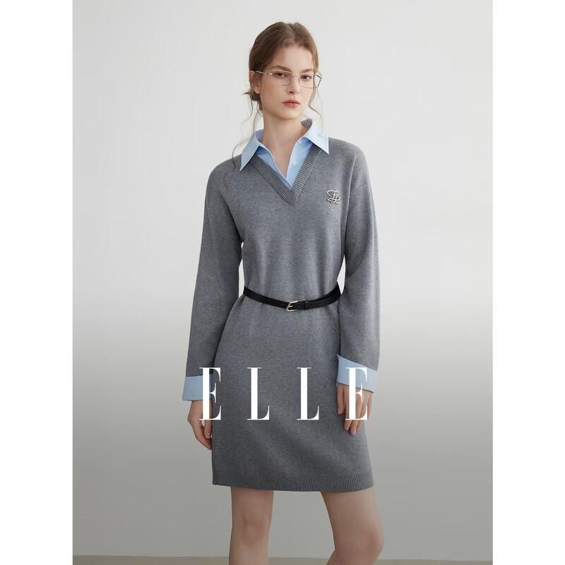 ELLE French Contrast Faux Two-Piece Knitted Dress S