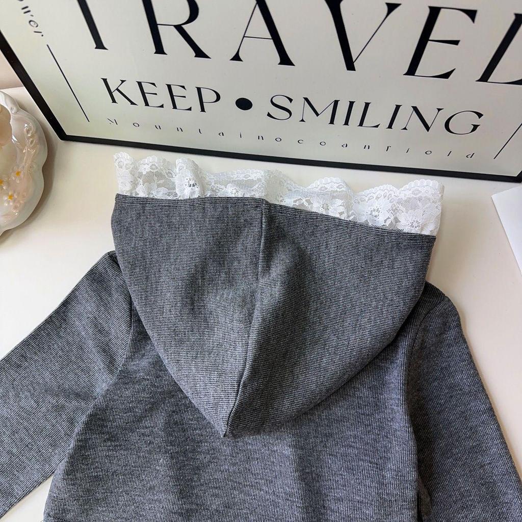 Spring Girls' Lace Hooded Sweatshirt & Skirt Set