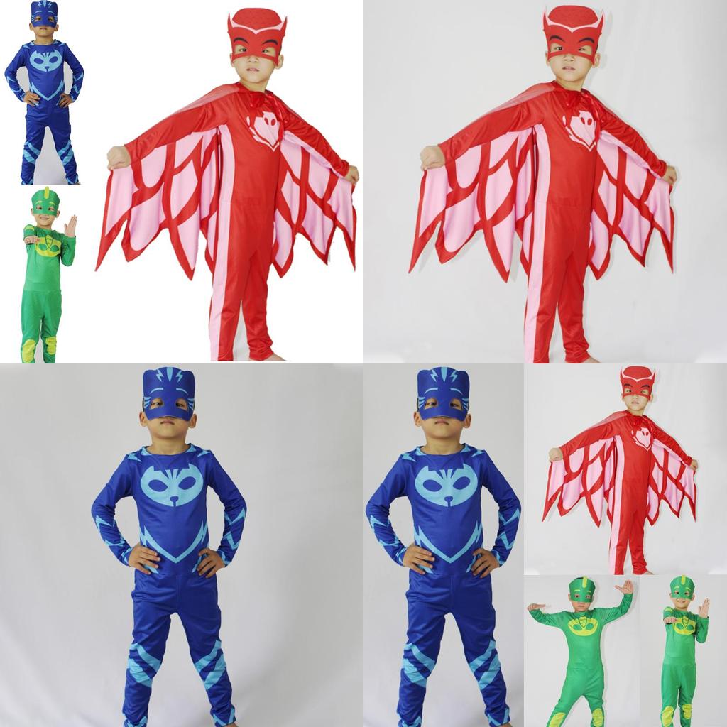 Kostým PJ Masks od Noblekids s barevným overalem Catboye, Owlette a Gekka pro děti