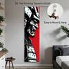Japanese Samurai Warrior Tapestry, Black Red Vertical Wall Hanging, Gothic Room Decor