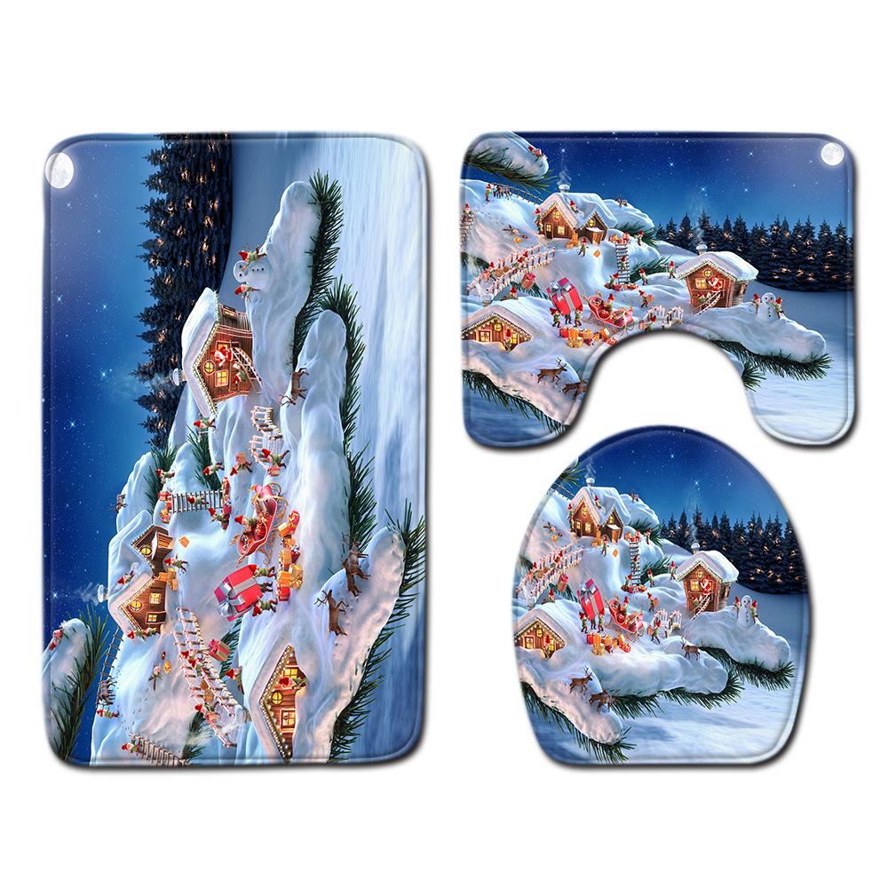 

Christmas Bathroom Floor Mat Toilet Three-Piece Set 45cmx75cm