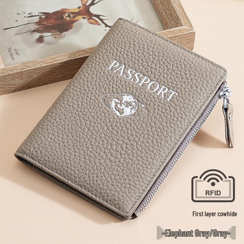 Lychee Pattern RFID Genuine Leather Passport and Travel Document Holder