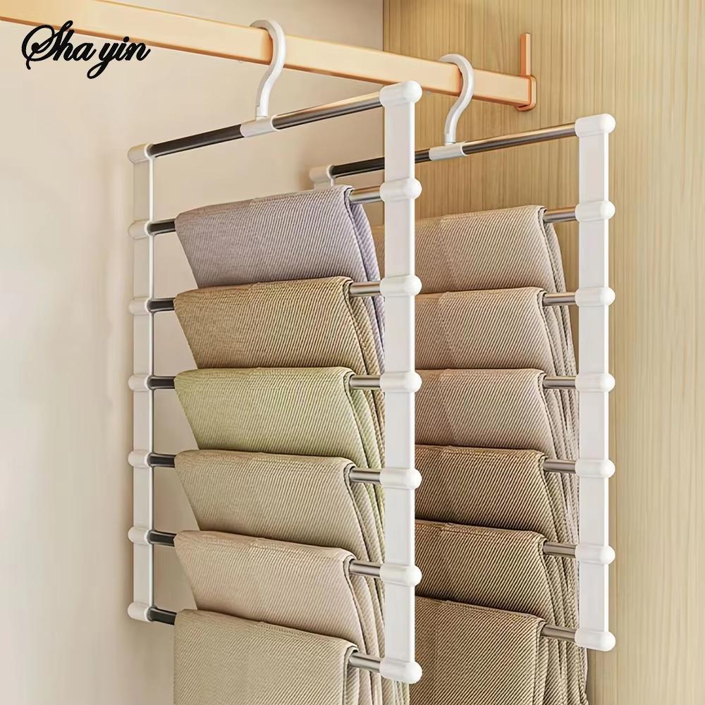 Foldable Pants Hanger Multi Layer Non Slip Clips Space Saving Closet Organizer for Trousers Storage Collapsible Hanging System