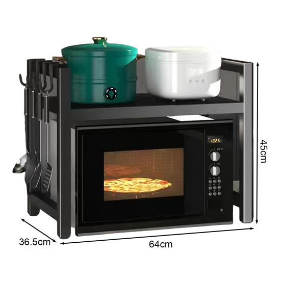 Microwave Stand Shelf with 6 Hooks Extendable Microwave Oven Rack Heat-Resistant 110lbs Load-bearing Adjustable Kitchen Counter Shelf