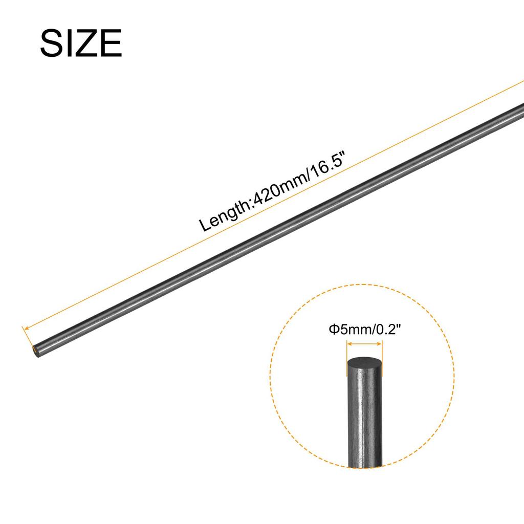 Uxcell Carbon Fiber Rods 5mm X 420mm for RC Car Airplane DIY Tool Wing Tube Quadcopter Arm, Pack of 10