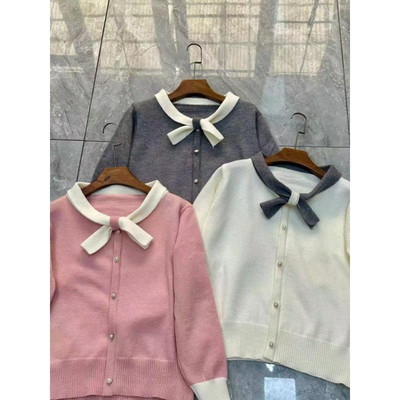 Women's Autumn and Winter Clashing Bowknot Pullover Knitted Sweater