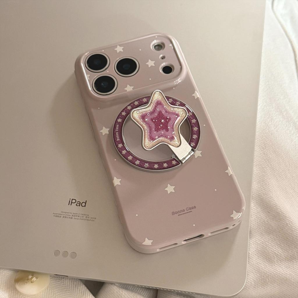 Retro White Star Heart Stand Phone Case for iPhone 16, iPhone 17, iPhone 17 Pro Max