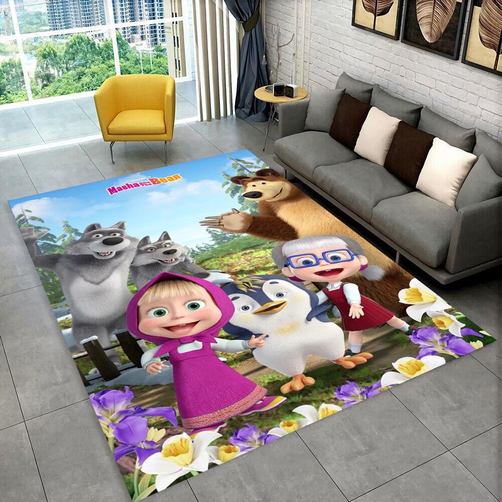 3D M-Masha Cartoon B-Bear Christmas Area Rug,Carpet Rug for Living Room Bedroom Sofa Doormat Decoration, Kids Non-slip Floor Mat