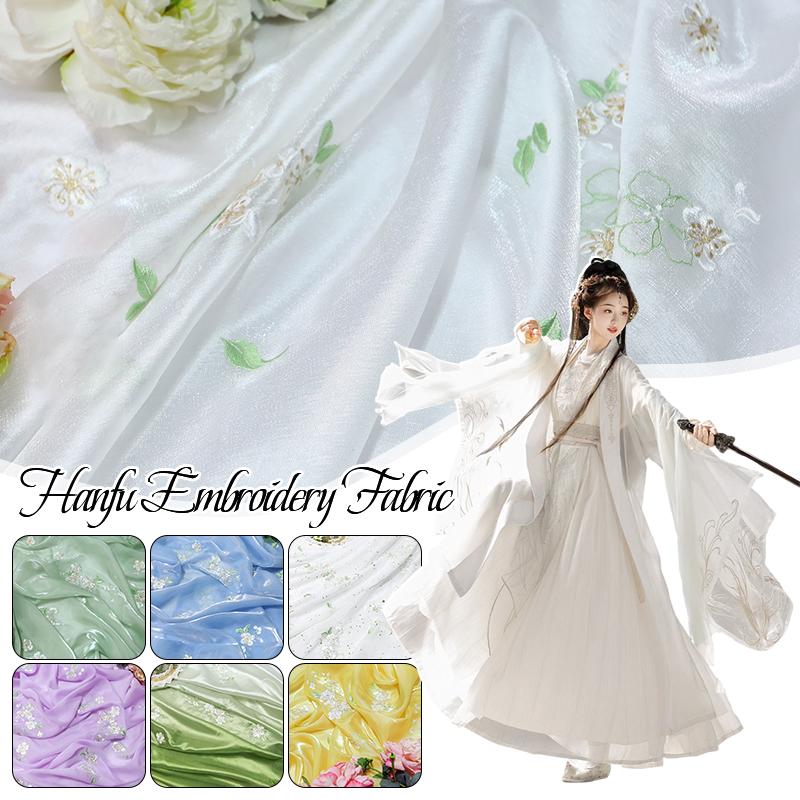 1M Flower Embroidery Gradient Tulle Fabric Flowing Lace Chiffon Fabric For Diy Sewing Chinese Style Hanfu Shirts Stage Costume