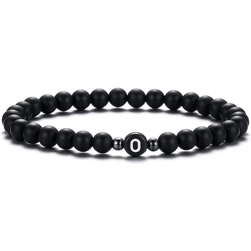 6 mm Armband aus natürlichem, mattiertem Achat für Damen und Herren, handgefertigtes Perlenarmband mit Buchstaben, modisches Design mit 26 Buchstaben, Partnerschmuck