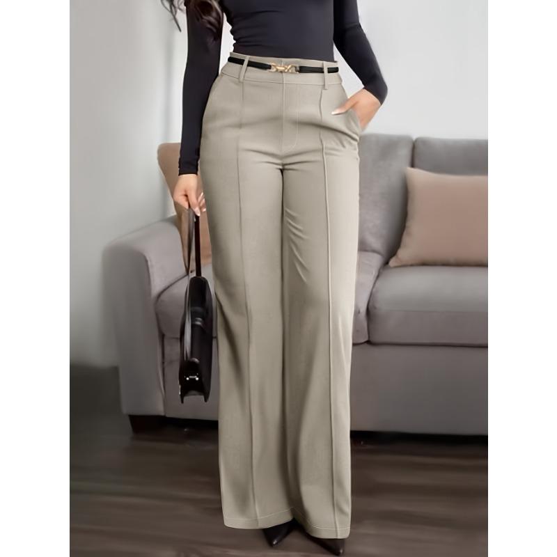 Pantaloni Lunghi da Donna a Gamba Dritta, Colore Unito, Tasche con Zip, per Lavoro e Pendolarismo