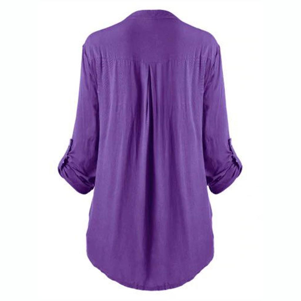 Women Ladies Large Size Button Lace V Neck Long Sleeve Shirt Blous