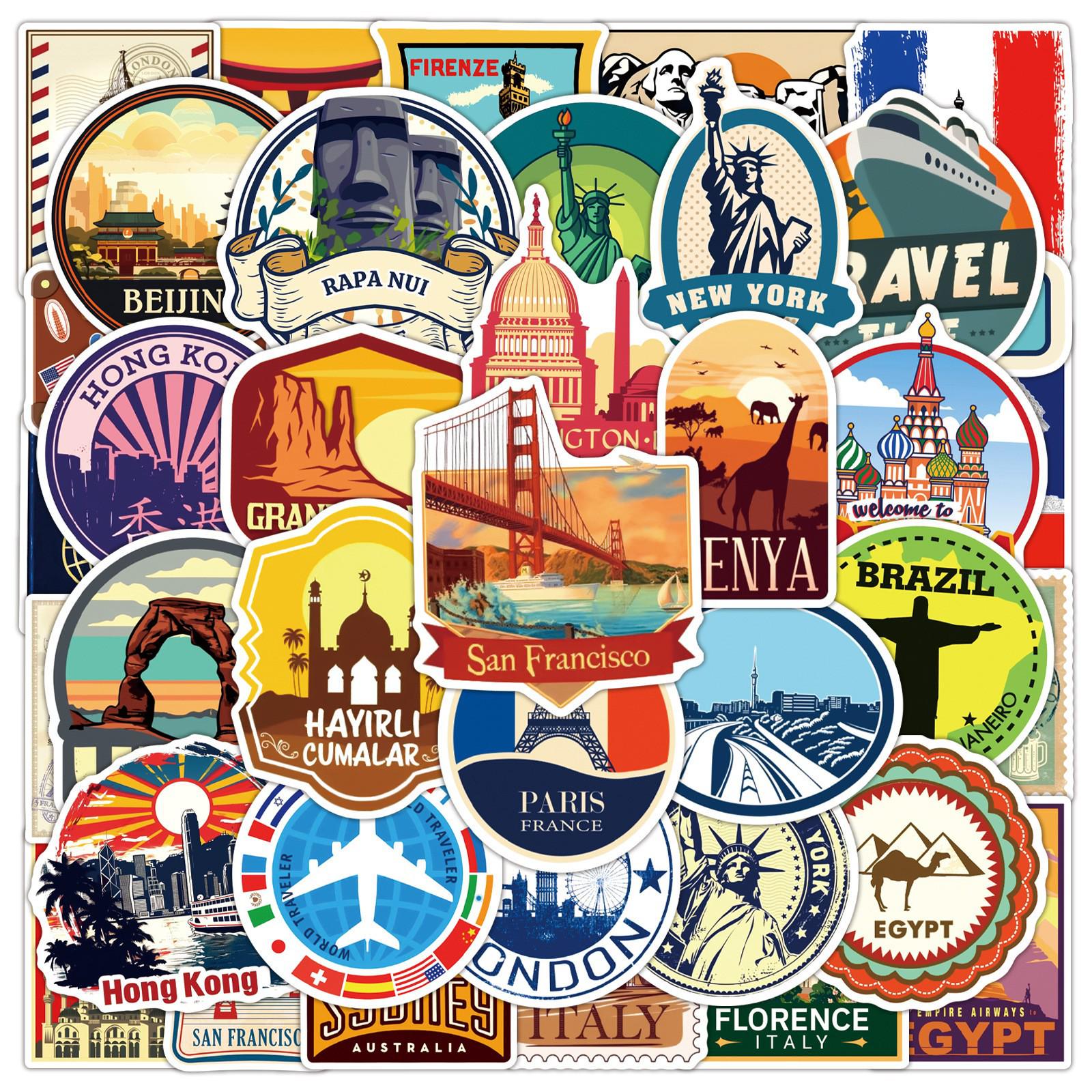 50 Scenic Travel Graffiti Stickers for Phone, Guitar, Laptop, & Tablet - Waterproof with Iconic Landmarks