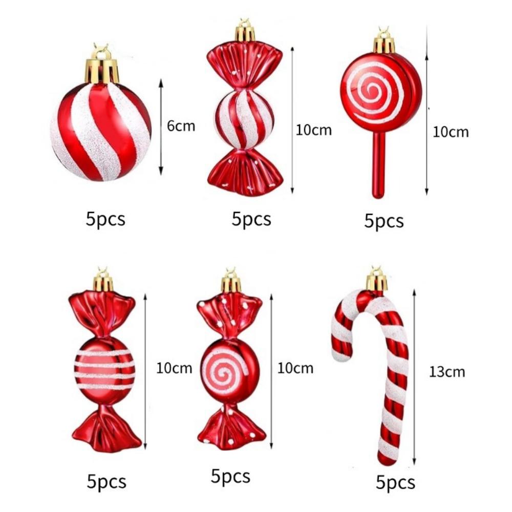 30PCS Christmas Candy Shape Ornaments Set,Red Pink Striped Hanging Baubles,Xmas Tree Decorations for Holiday Party Home Supplies