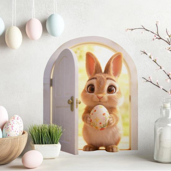 Påskhare Öppnar Dörr Väggdekal Självhäftande Rolig Morotskanin Klistermärke för Toalett Kök Kylskåp Vardagsrum Sovrum Dekor