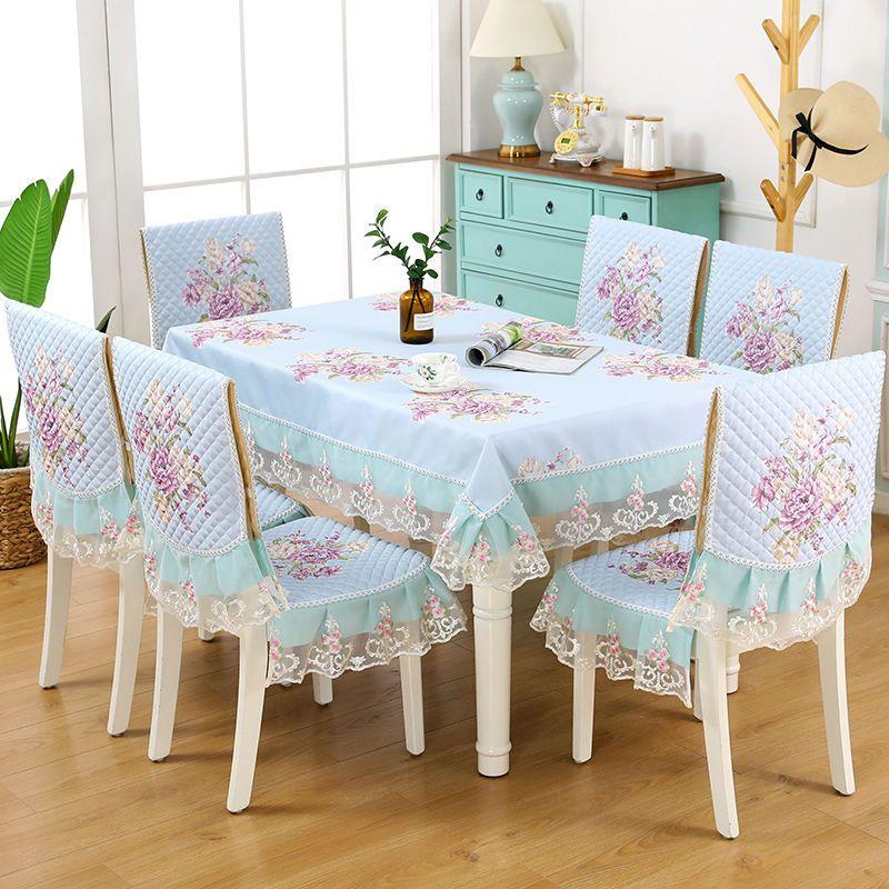 Chinese Style Chair Cover Dining Table Cloth Thick Anti Slip Chair Cushion with Lace Skirt Simple Printed Tablecloth Home Decor