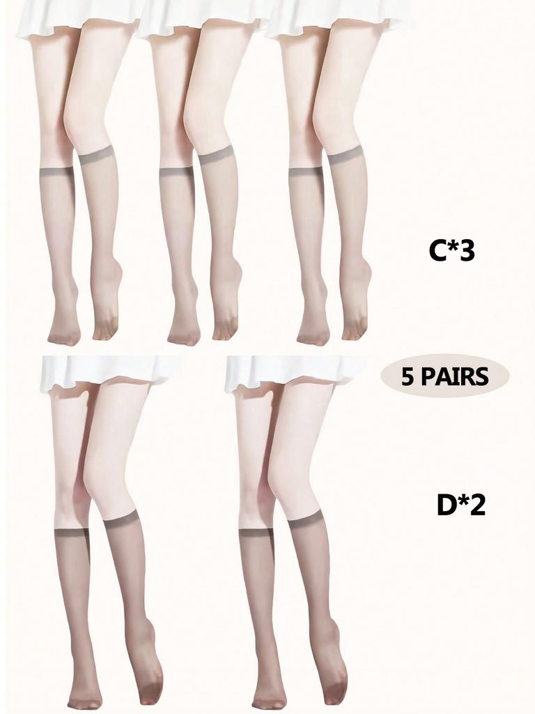 5/6 Pairs Women Ultra-thin Stockings Transparent Elasticity Ladies Knee Socks Summer Long Socks for Girls Stocking