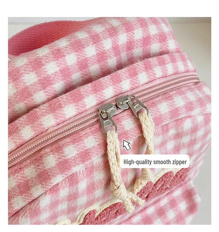 Large Capacity Pink Plaid Japanese Cute KT Girls' School Backpack