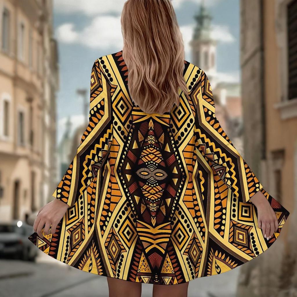 Women's Diamond Geometry 3D Print Long Sleeve Open Front Cardigan, Casual Loose Fit Lightweight Street Style Outerwear