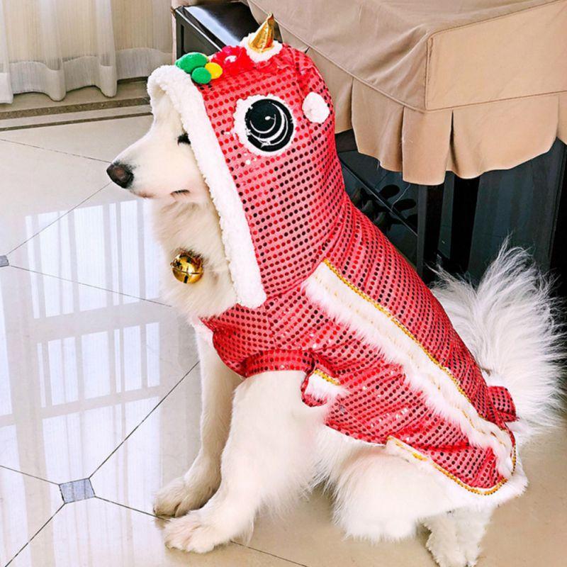 Pet Dog Clothes New Year Chinese Lion Dance Costume Coat For Teddy Costume Small Dog Spring Festival Tang Suit Clothing
