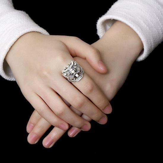 Yintai Feifei Ethnic Thai Silver Taotie Ring: Unique, Adjustable Open Ring for Men and Women