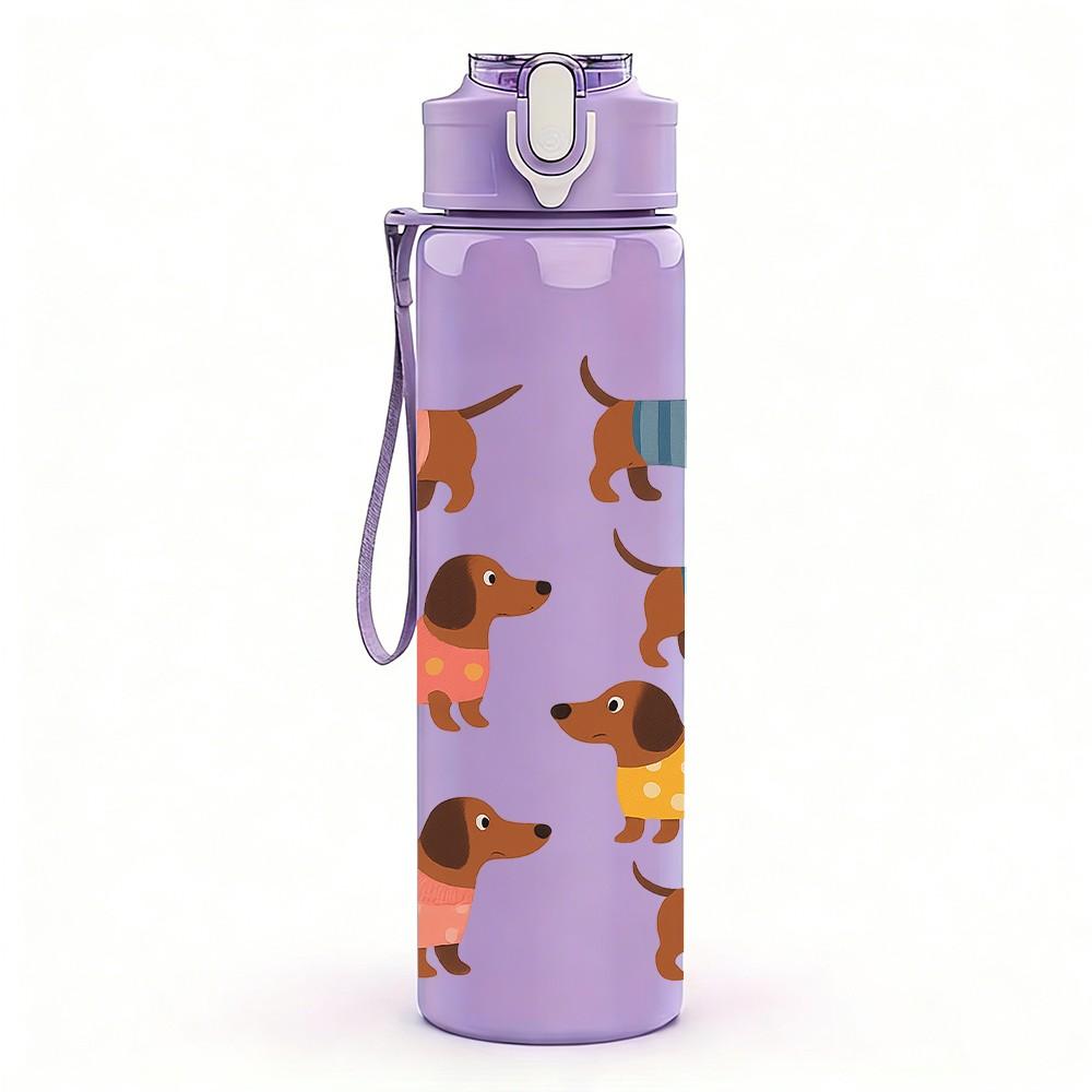 1PC Many Different Dog Breeds Pattern 750ml Color Plastic Sports Water Bottle Leakproof Flip Straw Lid Suitable for Sports Office Home Use