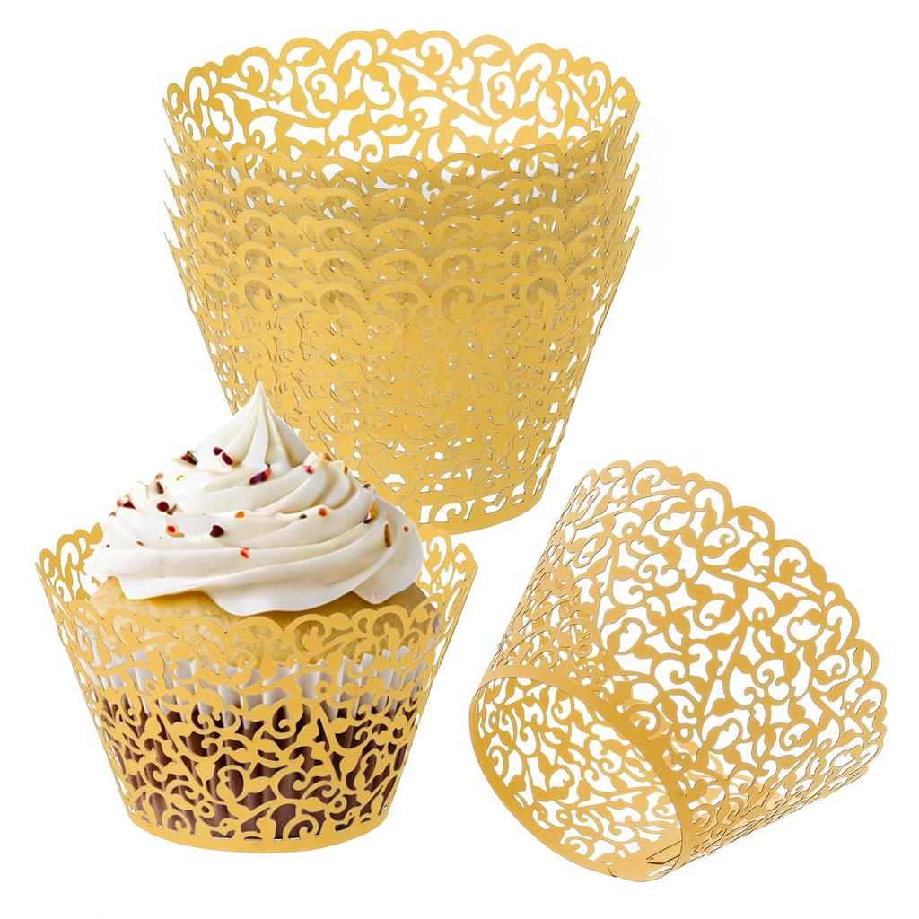 50pcs Baking Cups Standard Vine Decoration Laser cut Cupcake Wrappers Cake Toppers for Anniversary Birthday Weddings Parties