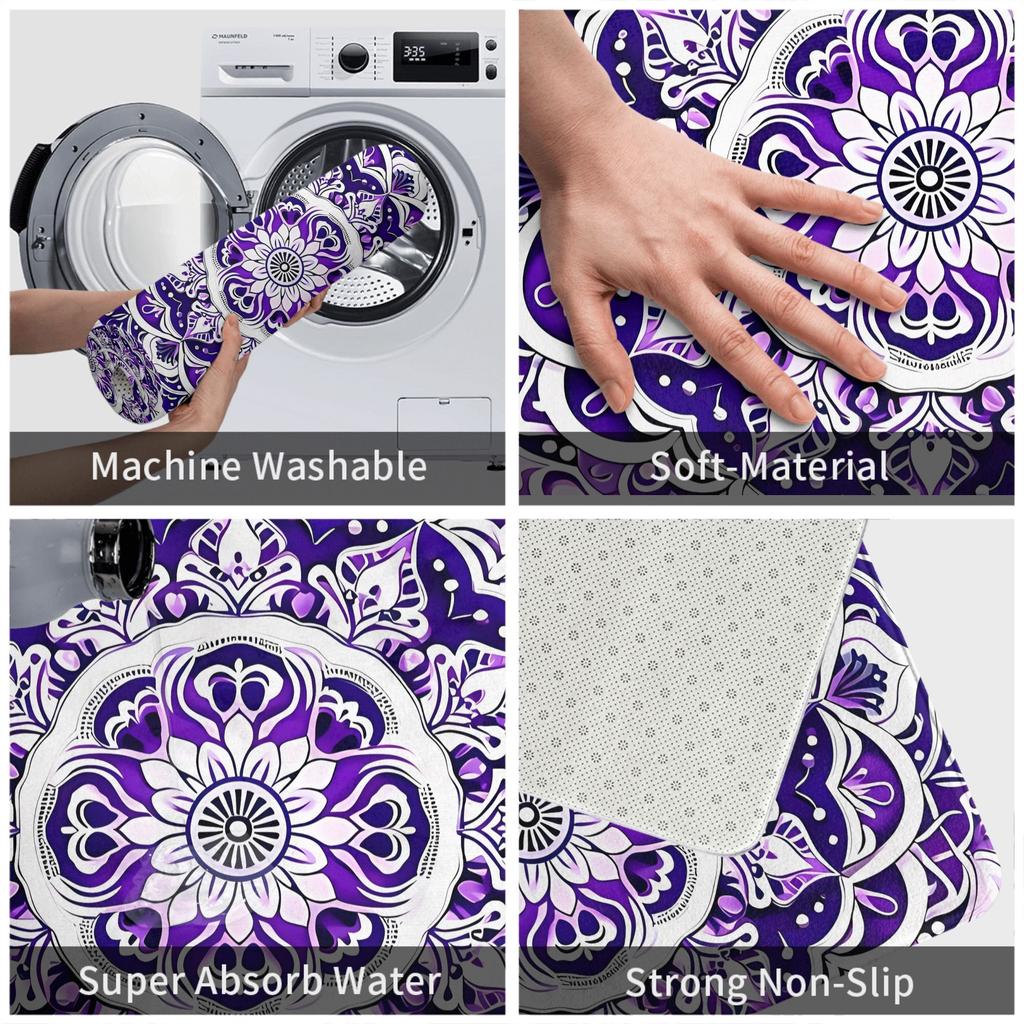 1pc Christmas Decor Non-Slip Door Mat with Purple Mandala Design for Living Room And Bedroom, Modern Welcome Carpet for Home