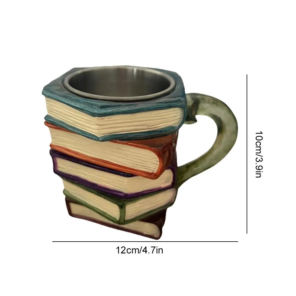 Novelty 3D Painted Books Coffee Mug Unique Books Stack Coffee Cup Creative Drinking Cup Gifts for Book Lovers