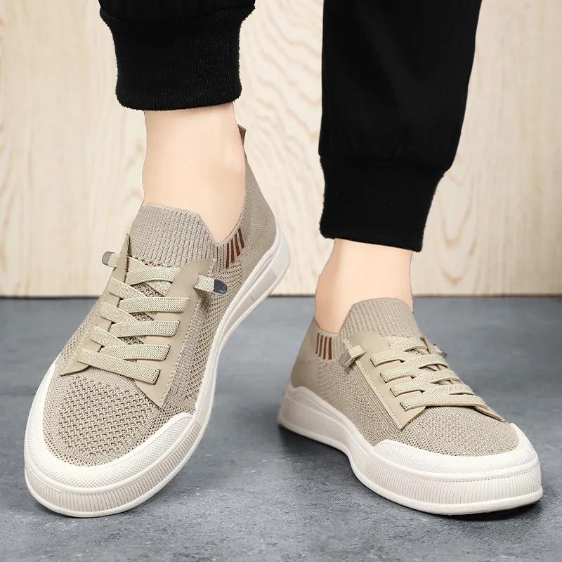 Fashion Men's Shoes 2024 New Fashion Casual Shoes Mesh Soft Sole Flat Bottom Elastic Band Platform Anti Slip Comfort Skateboard Shoes