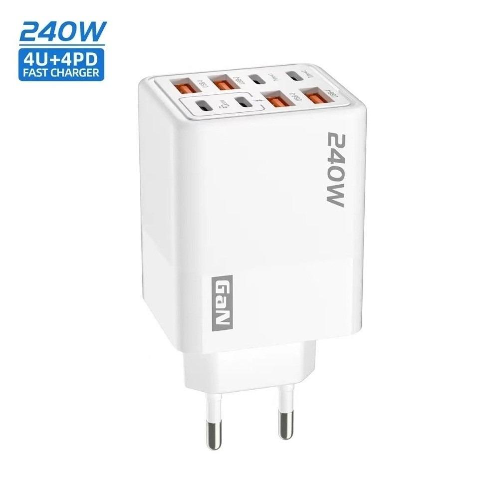 4USB+4PD 240W GaN Charger Plug 8 Ports USB C Charger for Huawei/Xiaomi/Samsung