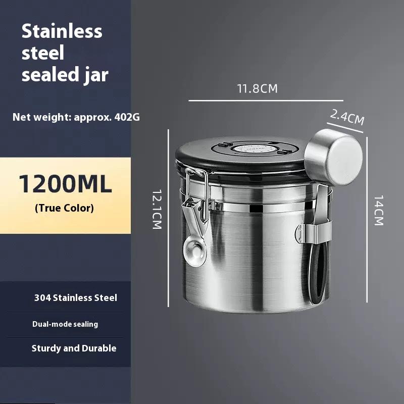 Coffee Beans Vacuum Sealed Jug,Stainless Steel Food Airtight Container forKitchenware,Portable Grain Storage Can for Kitchen