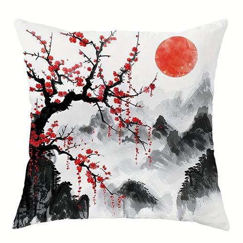 Ancient style plum blossom decorative pillowcase, ultra-soft polyester material living room sofa backrest car pillowcase
