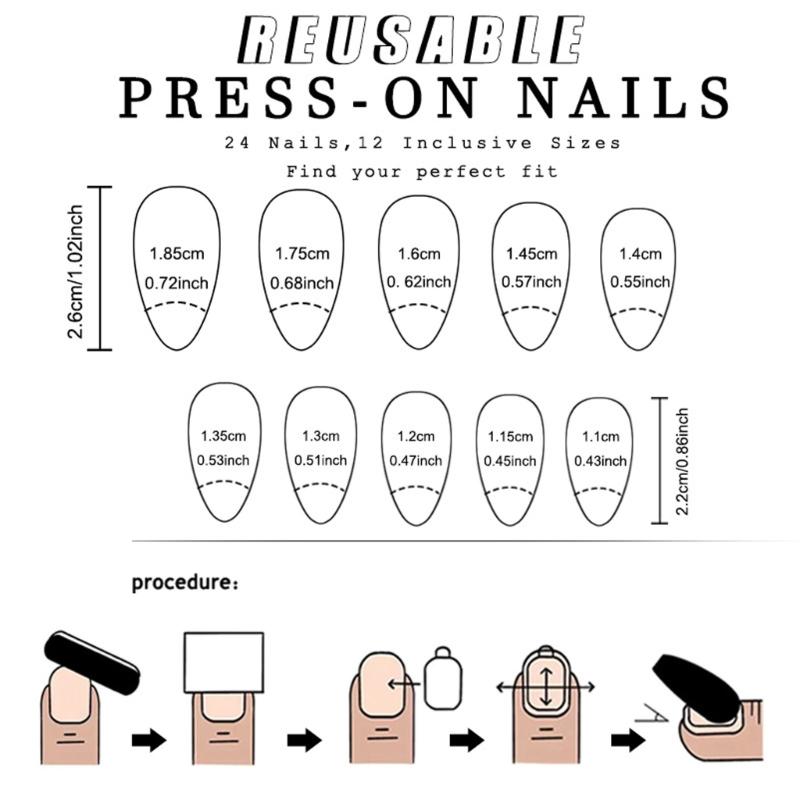 Press On Nail Short Almond Fake Nail French Full Cover Acrylic False Nail Flower Design Fake Nail for Women and Girls